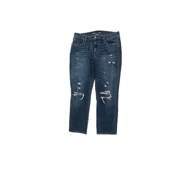 Old Navy Mid Rise Boyfriend Distressed Women's size 12 Dark Wash Blue Denim Jean - Picture 1 of 5